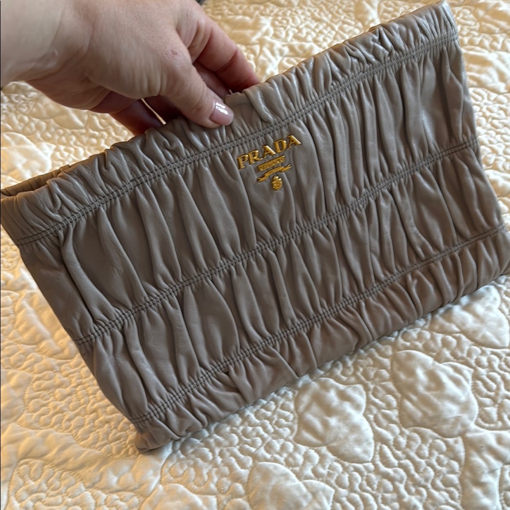 Authentic Prada Taupe Clutch Bag